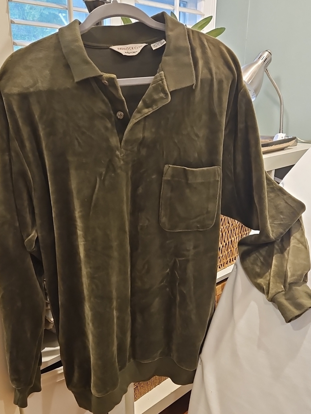 Vintage Arrow Velour Olive Green Long-Sleeve Polo0030